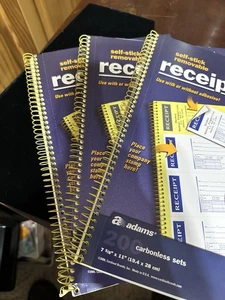 Lot of 3 , 2006 Adams 200 Carbonless sets Write & Stick removable Receipts - Picture 1 of 8