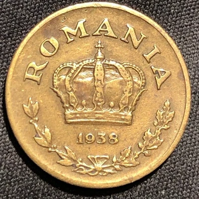 1938 Romania 1 Leu Nickel-Brass Coin - AU (About Uncirculated) condition - Image 1 of 4