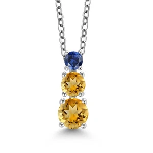 1.12 Ct Round Yellow Citrine Rhodium Plated 3 Stone Pendant for Women with Chain - Picture 1 of 3