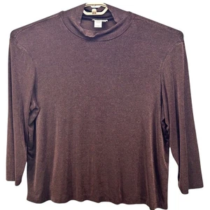 Coldwater Creek Damen kastiges Oberteil mit Stehkragen Größe 1X Vintage Slinky Strick schokobraun - Bild 1 von 12
