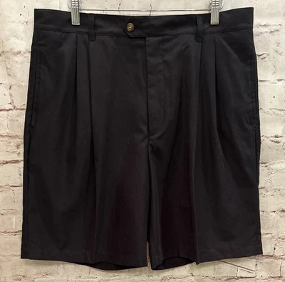 Bermuda de golfe Brandini Le Collezioni masculina tamanho 36 preta plissada frontal NOVO - Imagem 1 de 3