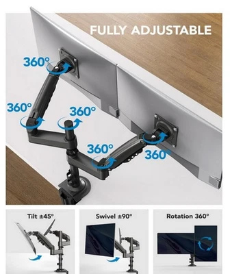 HUANUO 13-32 Inch Dual Monitor Stand, HNDS8 Gas Spring Dual Monitor Mount - Image 1 of 3
