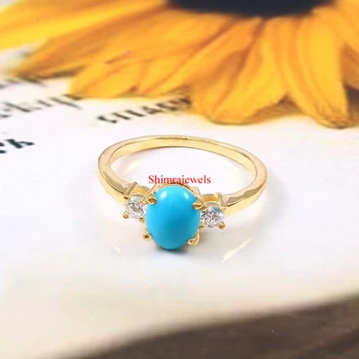 Piedras preciosas turquesa natural con anillo para mujer enchapado en oro de 18k #28 Foto 1 de 4