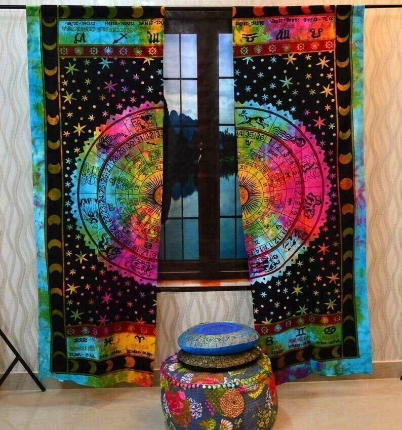 Cortina de porta astrologia decoração algodão hippie boho mandala tapeçaria cortina de janela - Imagem 1 de 3