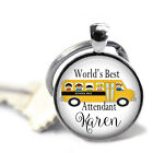 Personalized World's Best School Bus Attendant Glass Top Key Chain Handmade Gift