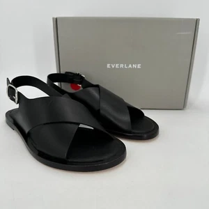 Everlane The City Crossover Sandals size 7.5 in Black Leather Ankle Strap Buckle - Picture 1 of 10