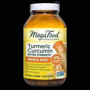 MegaFood Cúrcuma Curcumina Extra Fuerza, 120 Tabs - Pimienta Negra, Albahaca Sagrada - Imagen 1 de 1