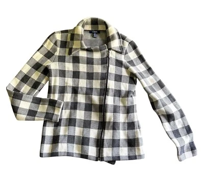 Chaqueta Suéter Chaps Cuello Cuadros Tejido Cremallera Completa Cuadros Medianos Blanco Gris Foto 1 de 4