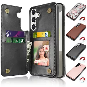 For Samsung Galaxy S24 Ultra S23 FE S22 Plus Leather Wallet Case Kickstand Cover - Picture 1 of 48