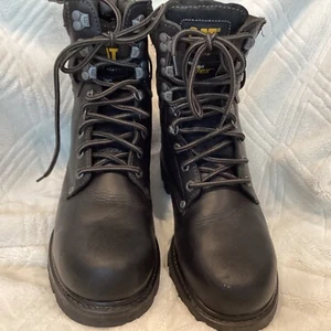 CAT Caterpillar schwarz Leder gepolstert Schnürung Stahl Zehe Arbeitsstiefel Herren 9 M - Bild 1 von 12