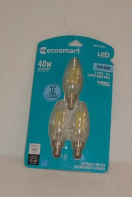 EcoSmart 40-W B11 Dimmable Candle Clear Glass LED Light Bulb(3-Pack)daylight - Image 1 of 2