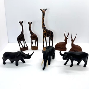 Vintage African Carved Wooden Animal Figurines Hand Crafted Ebony Hard Wood - Picture 1 of 10