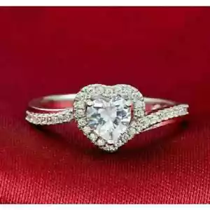 Lab-Created Diamond 2Ct Heart Cut Women's Engagement Ring 14K White Gold Plated - Picture 1 of 5