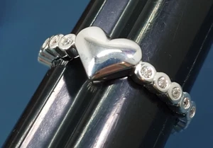 Sterling Silver Ladies Heart Ring w/ Cubic Zirconia Stones size 8 3/4 women's - Picture 1 of 4