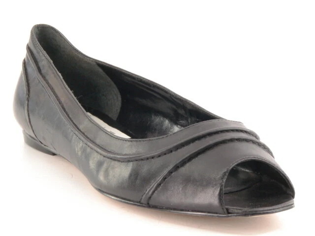 New ENZO ANGIOLINI Women Black Leather Ballet Flat Peep Toe Slip On Shoes Sz 8 M - Image 1 of 1