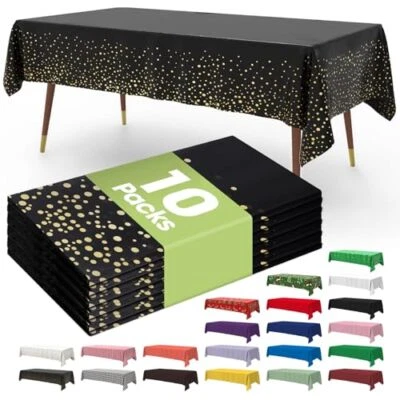  Premium Disposable Table Cloth - 10 Pack, 54" X 108" Rectangle Black and Gold - Image 1 of 4