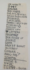 circa 1990 original setlist, Victims Family punk rock show, Atlanta, manuscript