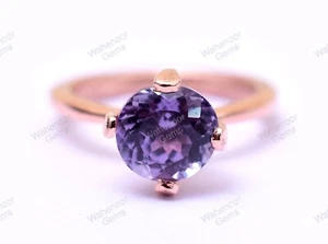 Rotondo Viola Zaffiro 925 Anello Argento Sterling Bello Matrimonio Certificato - Foto 1 di 9