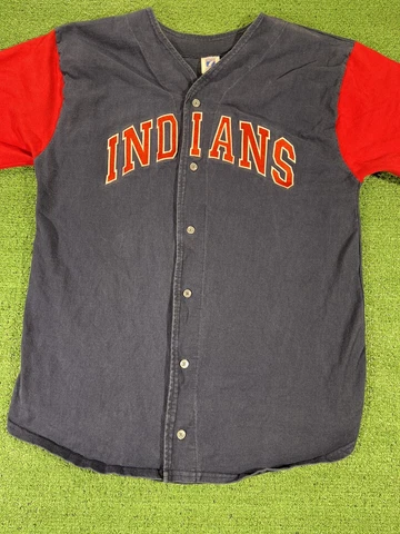 Vintage Cleveland Indians Jersey Adult Size Medium Blue MLB Baseball Embroidered Cover