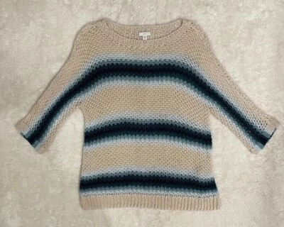 J.Jill Pullover Linen Blend Knitted Sweater Small 3/4 Sleeves Striped Lagenlook - Image 1 of 4