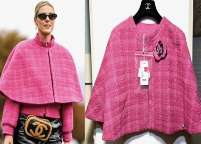4.6K Nuevo Chanel 2019 Abrigo Capa Tweed Rosa 34 36 2 4 Poncho Top Logo Camelia S M Foto 1 de 4