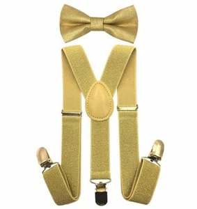 Metallic Gold toddler bow tie and suspenders set for baby, 5 to 6 years old boy - Picture 1 of 7