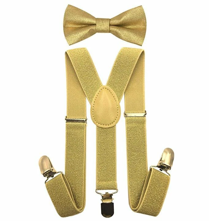 Metallic Gold toddler bow tie and suspenders set for baby, 5 to 6 years old boy - Image 1 of 4