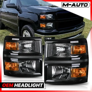 For 2014-2015 Chevrolet Silverado 1500 Pair Headlight Lamps Replacement Black - Picture 1 of 8