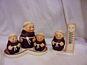 Goebel Friar Monk Condiment Set / Tray JAr S & PThermometer Vintage 1950's 5 Pcs - Picture 1 of 14