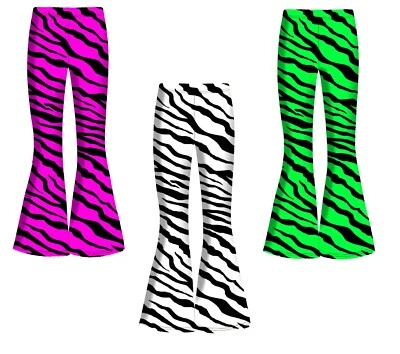Rayures Noir Vert Rose Zèbre Animal Imprimé Taille Haute Évasé Leggings Mode - Photo 1/4