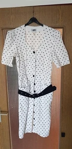 Vintage Damenkleid, weiß mit schwarzen Punkten, Gürtel, Knopfleiste - Bild 1 von 1