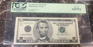 1999 $5 Federal Reserve STAR Note ~ PCGS 64 EPQ ~ Fr# 1987-E* ~ - Picture 1 of 6
