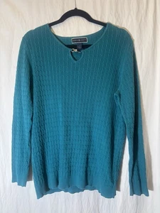 Karen Scott smaragdgrün melierter Pullover mit Zopfmuster und Metallakzent Gr. L AA30 - Bild 1 von 3