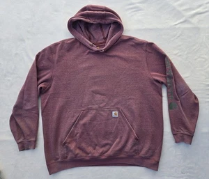 Carhartt Sweatshirt Hoodie Mens 2XL Burgundy Midweight Logo Sleeve Graphic K288 - Picture 1 of 11