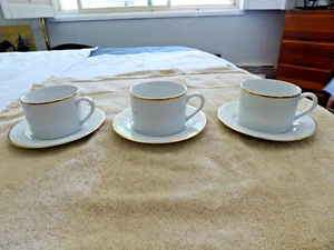 LOT OF 3 10 COST PLUS World Market GOLD BAND Porcelain Flat Cup & Saucer Sets - Picture 1 of 7