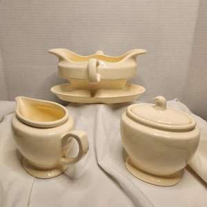 VTG Thomas O'Brien Clair 2 Handle Gravy Bowl, Creamer & Sugar Bowl Yellow 4 PC - Picture 1 of 12