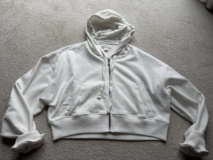 Aeropostale Cropped Full Zip Hoodie Sweatshirt Womens White Long Sleeve Small S - Picture 1 of 7