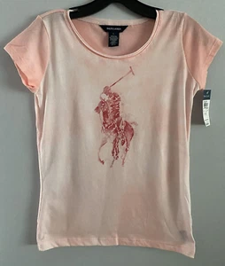 Ralph Lauren T-Shirt Tee Top Big Pony Short Sleeve Pale Pink Size L/12-14/ NWT - Picture 1 of 3
