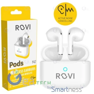 ROVI TRUE WIRELESS EARPHONE Y42 PODS BLUETOOTH NOISE CANCELLING WHITE HEADPHONES - Picture 1 of 2