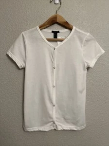 NEW Forever 21 Top Girls 13-14 White Shirt Snap Coastal Grunge Twilight Bella - Picture 1 of 4