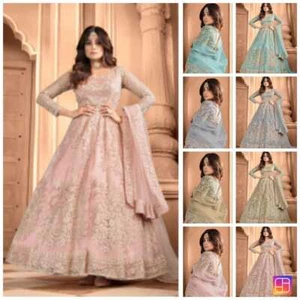 GOWN ANARKALI DRESS BOLLYWOOD PAKISTANI INDIAN WEDDING SUIT SALWAR KAMEEZ PARTY - Picture 1 of 11