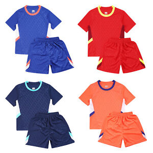 Boys Clothes Set Soccer Outfits Round Neck Uniform Volleyball Shorts Drawstring