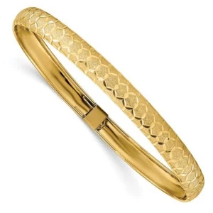 14K Solid Yellow Gold Hexagonal Flexible Bangle Bracelet - Picture 1 of 12