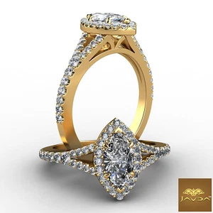 Anillo de compromiso francés U pavé de diamantes marquesa caña dividida con halo GIA E VS1 1,22 quilates - Imagen 1 de 12