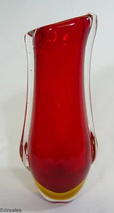 Red/Yellow Multi-Colored Controlled Drop Studio Art Glass Vase - Picture 1 of 9