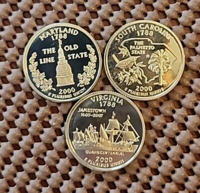 2000 S -  Silver proofs 3 Coins Set - S CAROLINA,  VIRGINIA,  MARYLAND  - Image 1 of 4