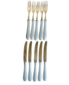 Antique Brass & 800 Silver Appetizer Forks And Knives 10 Pieces - Picture 1 of 12