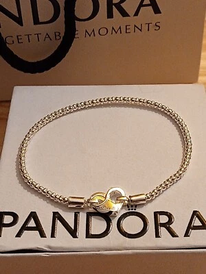 100% New AuthenPANDORA 925 Sterling Silver Studded Chain Heart Bracelet 7  -7.5  - Image 1 of 4