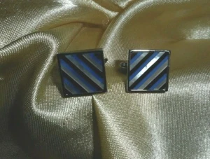 Cufflinks Mother of Pearl Onyx Lapis Stainless Silvertone Square So Elegant USA - Picture 1 of 4