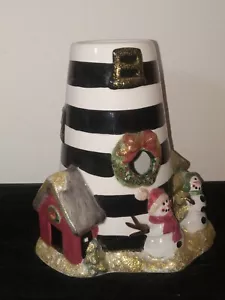 Lighthouse With Snowman Christmas Candle Holder - Picture 1 of 3
